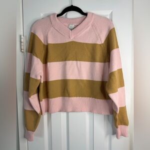 NWT a new day Striped V-Neck Sweater in Pink and Mustard